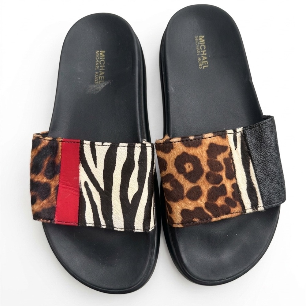 MICHAEL Michael Kors Sabine Animal Print Calf Hair Slide Sandals
